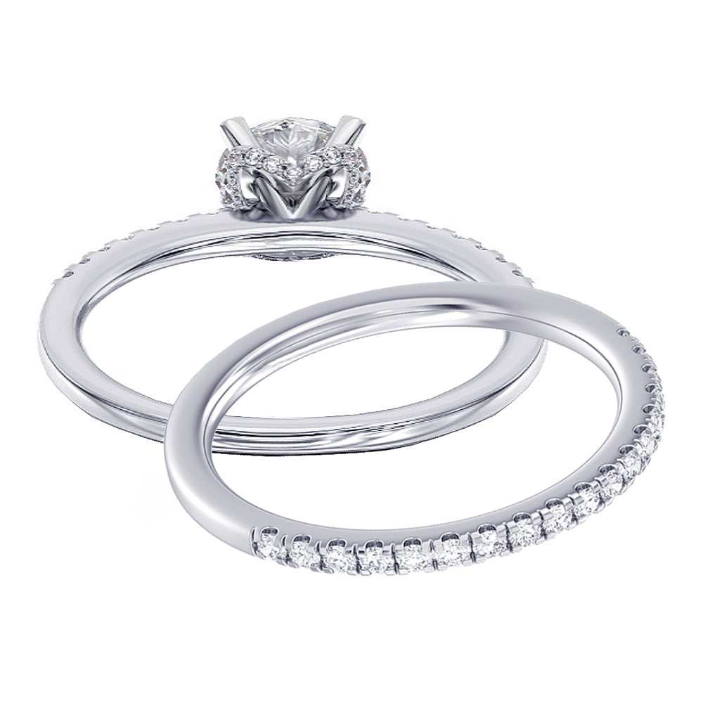 1.60 CT Hidden Halo Round Cut Diamond Engagement Bridal Set in White Gold or Platinum
