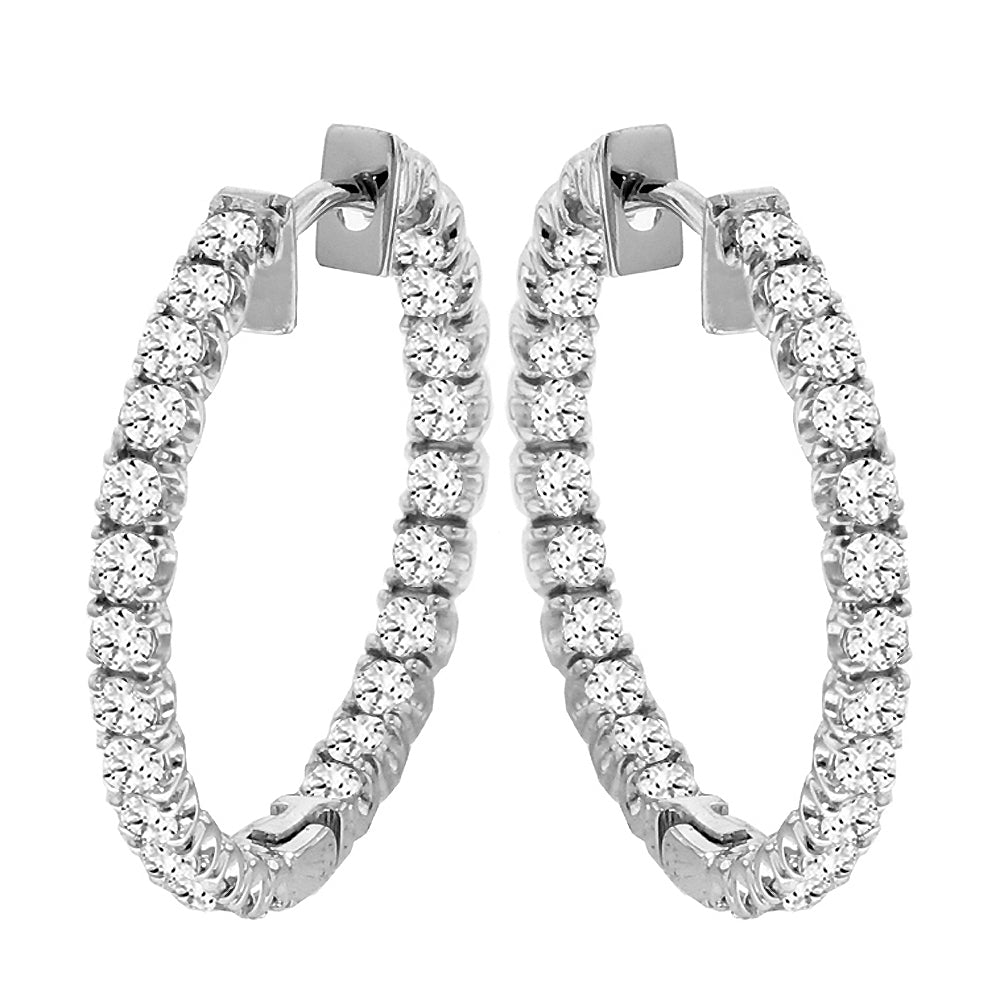 2.50 CT Inside/Outside Round Diamond Hoops in 14k White or Yellow Gold
