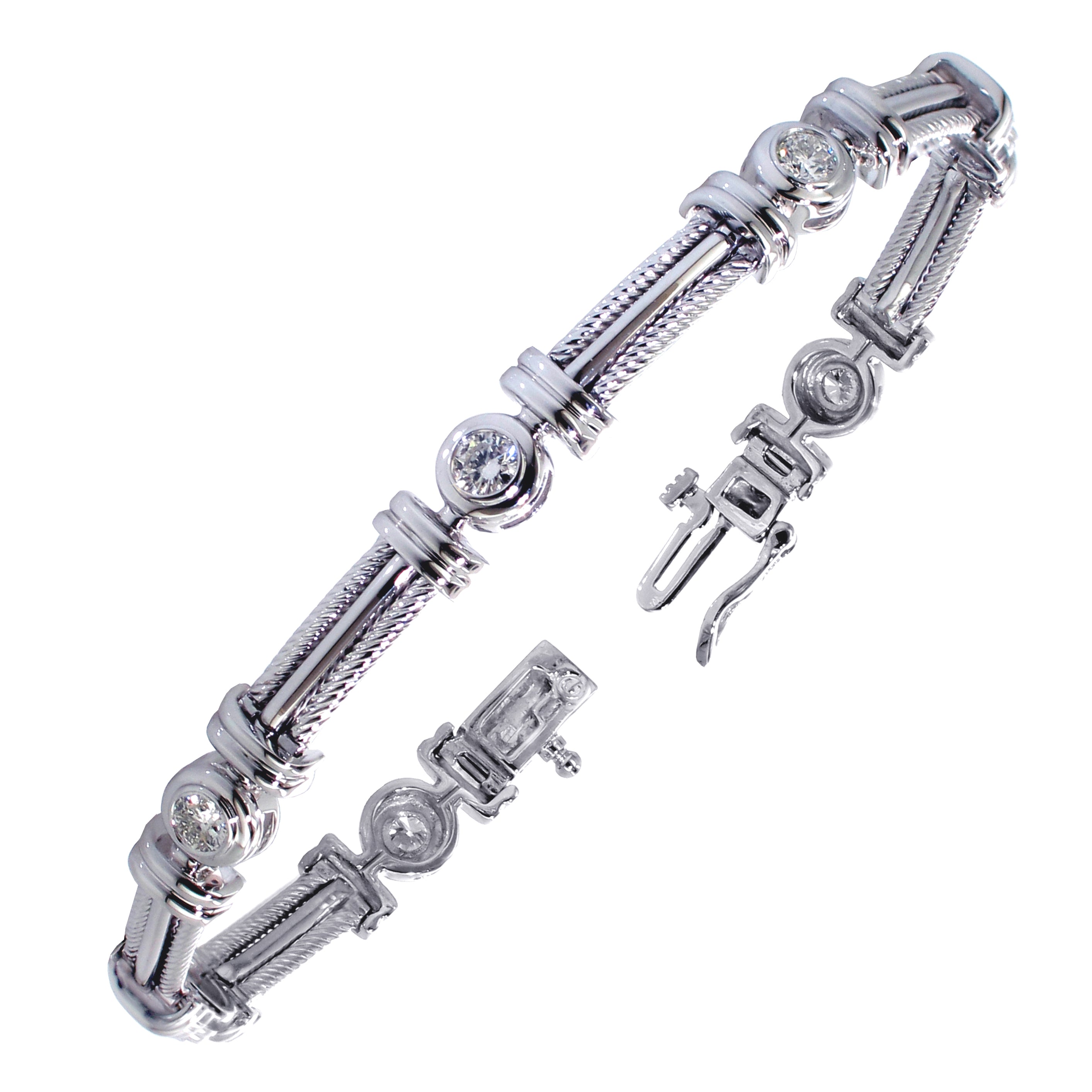 1.15 CT Bezel Set Round Diamond Tennis Bracelet in 14k White Gold