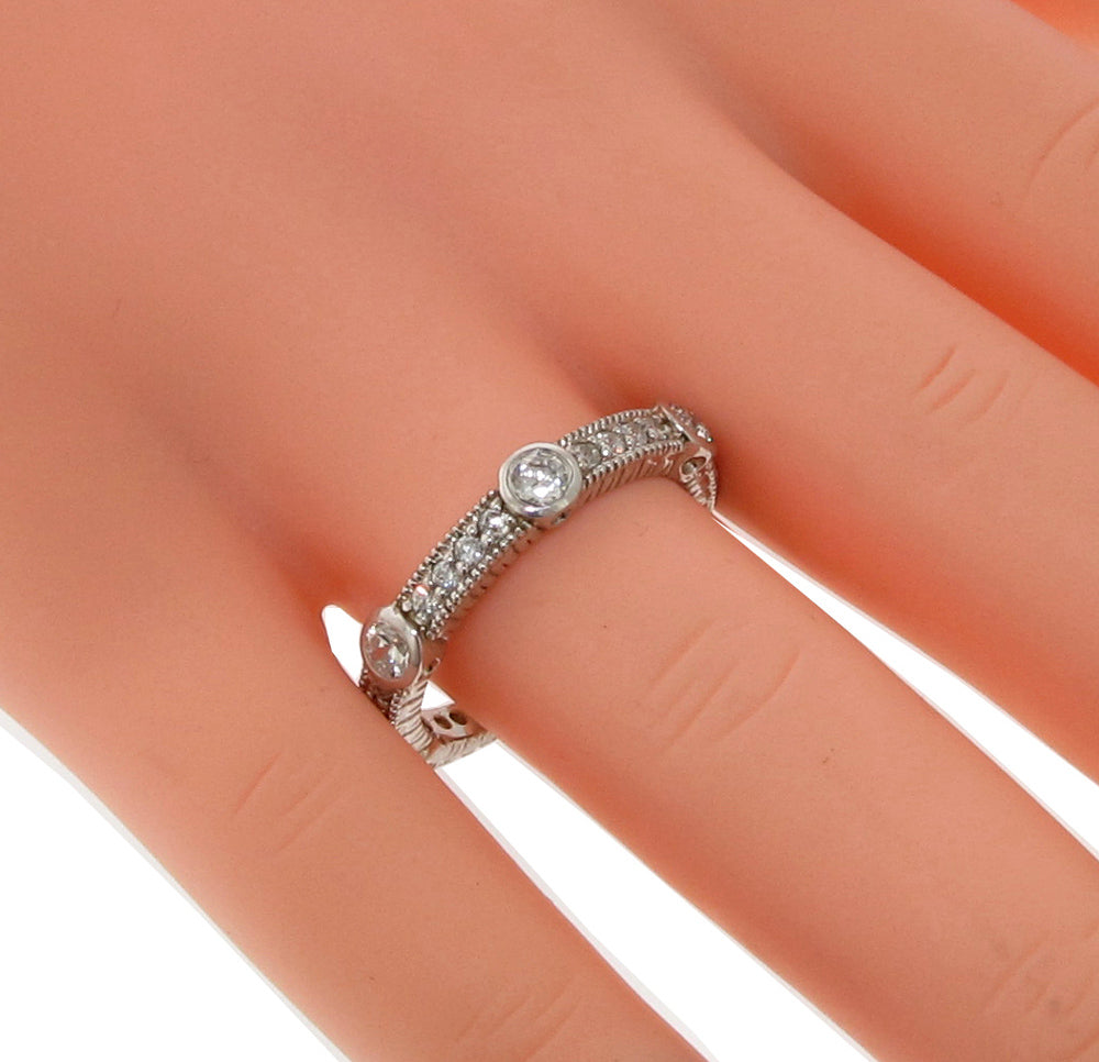 0.64 CT Bezel Prong Set Diamond Wedding Ring in 14k White Gold