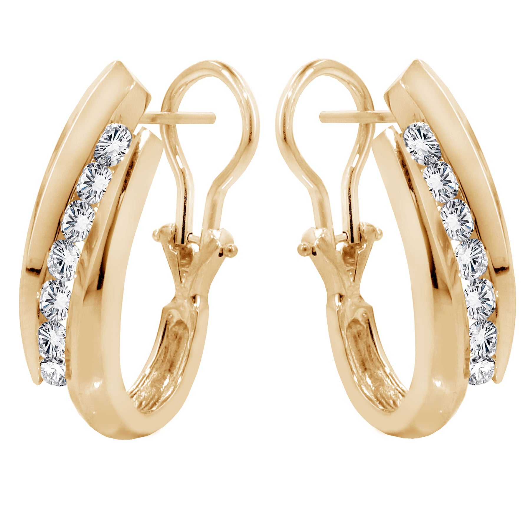 1.00 CT Channel Set Diamond Huggie Earrings in 14k White/Yellow Gold