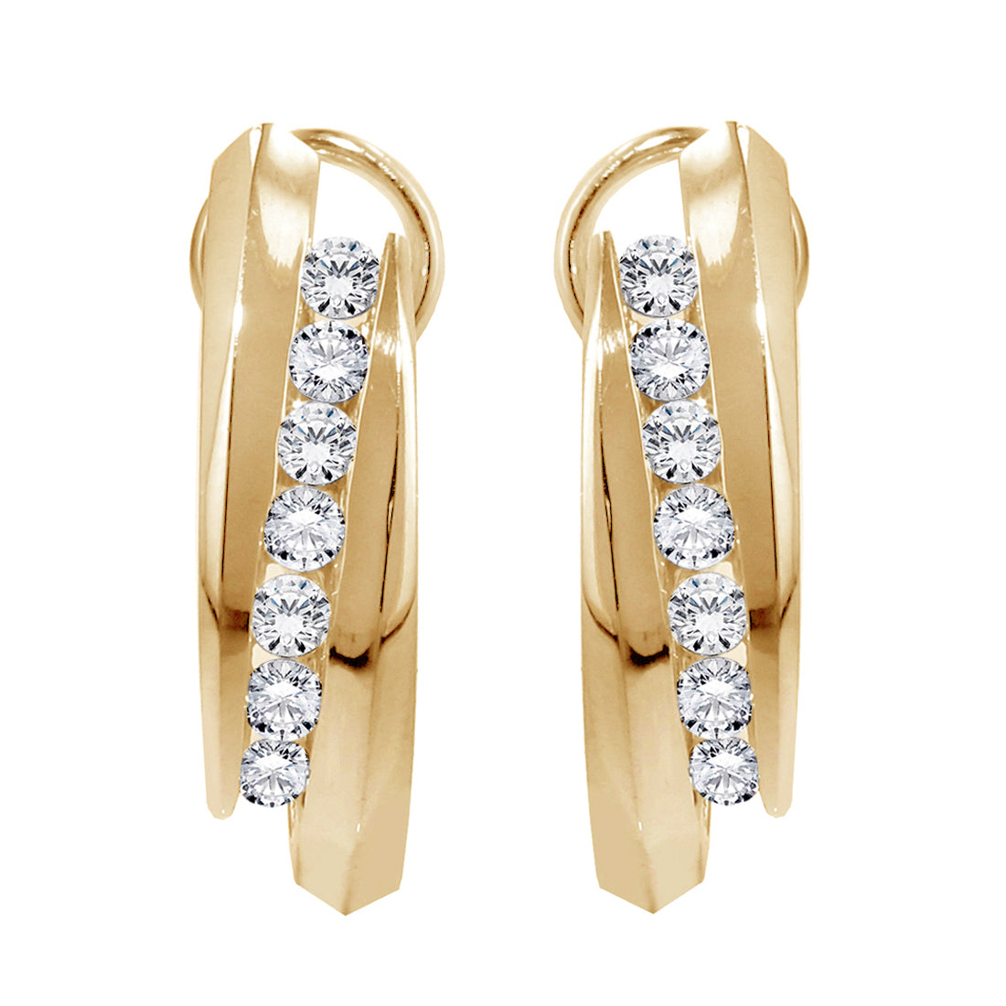 1.00 CT Channel Set Diamond Huggie Earrings in 14k White/Yellow Gold