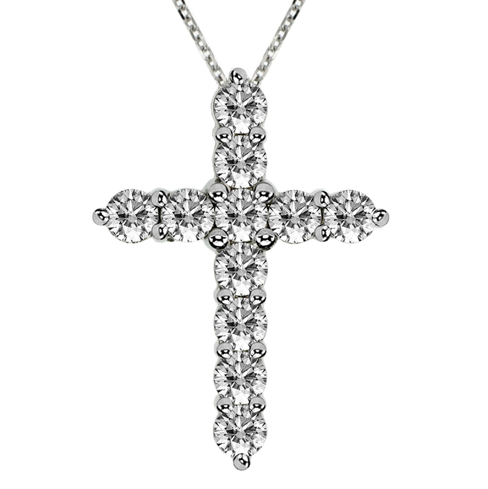 1.50 CT Classic Shared Prong Diamond Cross 14k White/Yellow Gold Pendant