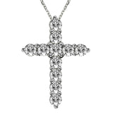 1.50 CT Classic Shared Prong Diamond Cross 14k White/Yellow Gold Pendant