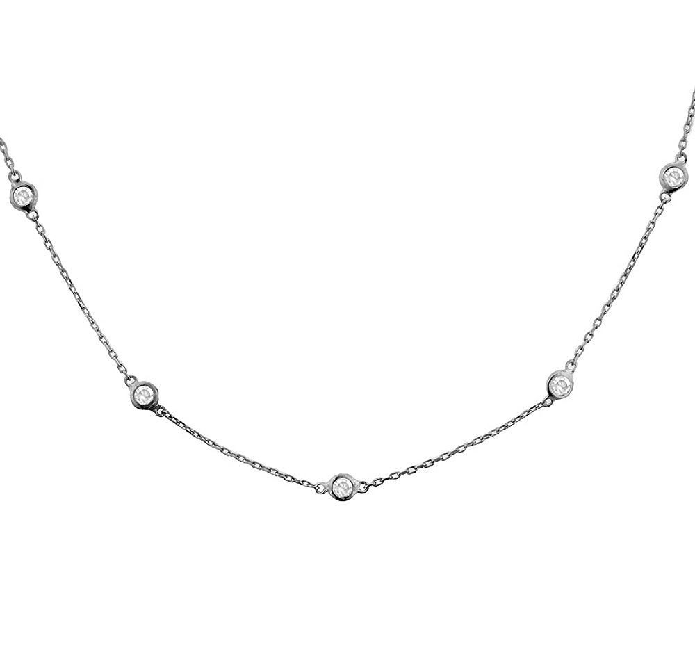 1.50 CT Diamond by Yard Necklace in 14k White Gold Bezel Setting