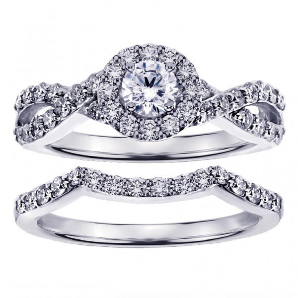 1.10 CT Braided Round Cut Diamond Engagement Wedding Band Set
