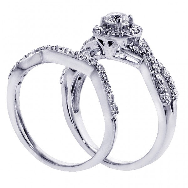 1.10 CT Braided Round Cut Diamond Engagement Wedding Band Set
