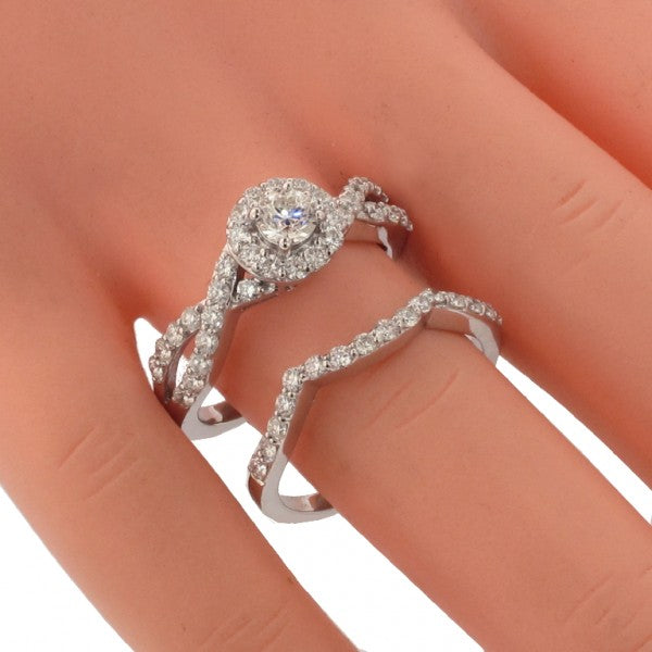 1.10 CT Braided Round Cut Diamond Engagement Wedding Band Set