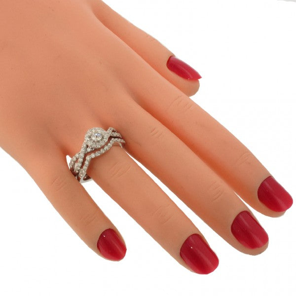 1.10 CT Braided Round Cut Diamond Engagement Wedding Band Set