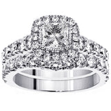 2.90 CT Halo Princess Cut Diamond Encrusted Engagement Bridal Set in 14k White Gold