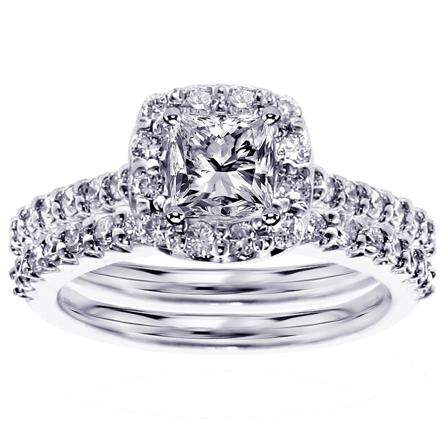 1.65 CT Halo Princess Cut Diamond Engagement Bridal Set in 14k White/Yellow/Rose Gold