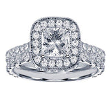 2.70 CT Pave Set Diamond Encrusted Princess Cut Engagement Ring Set in 14k White Fold