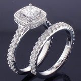 2.42 CT Pave Set Diamond Encrusted Princess Cut Engagement Ring Set in 14k White Gold