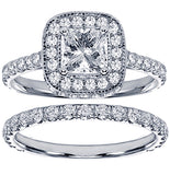 2 CT Pave Set Diamond Encrusted Princess Cut Engagement Bridal Ring Set in 14k Gold