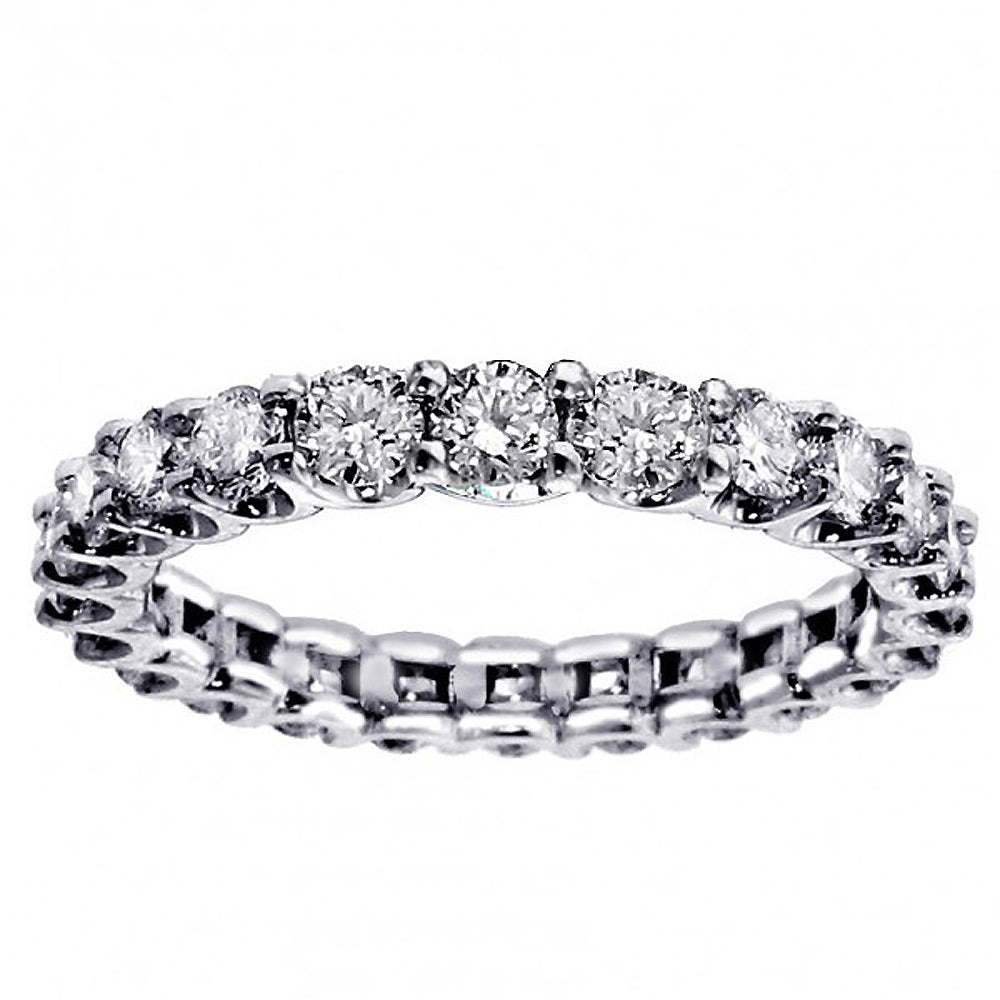 1.90 CT Round Diamond Eternity Wedding Band in 14k White Gold U-prong Setting