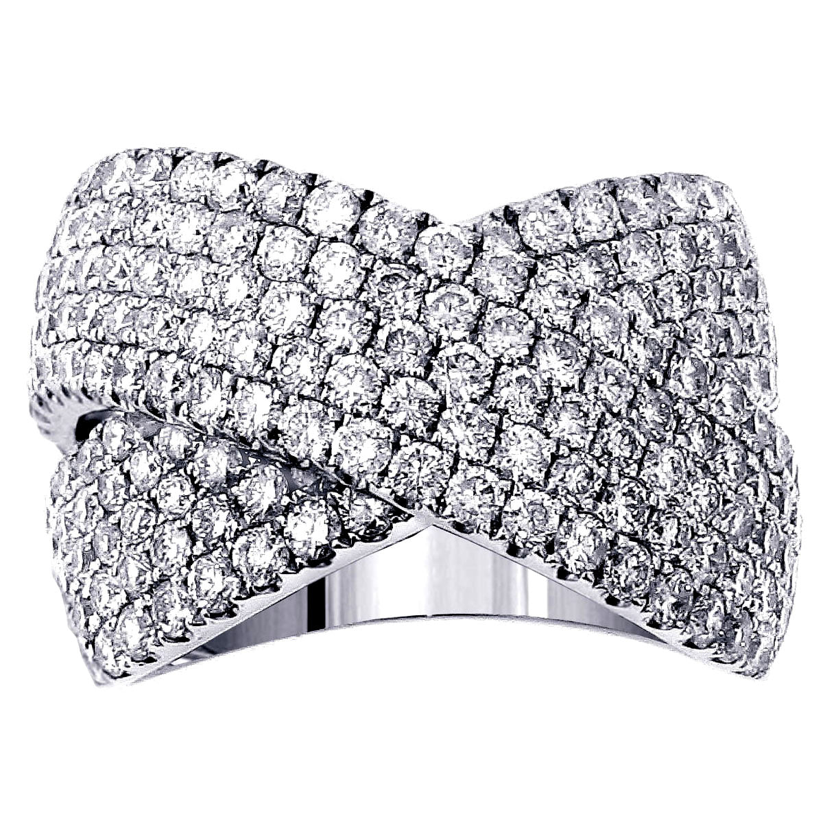 2.65 CT Diamond Crossover Anniversary Ring in 14k White Gold Pave Setting