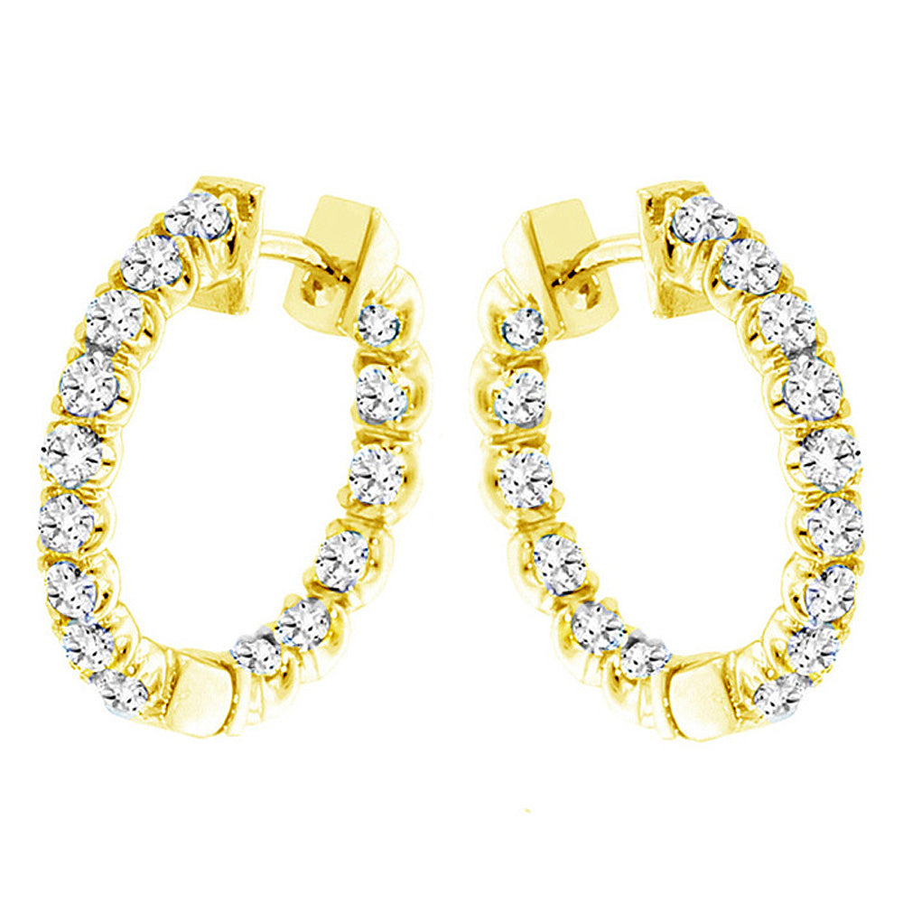 3.00 CT Inside/Outside U-Prong Set Diamond Hoops in 14k White/Yellow Gold