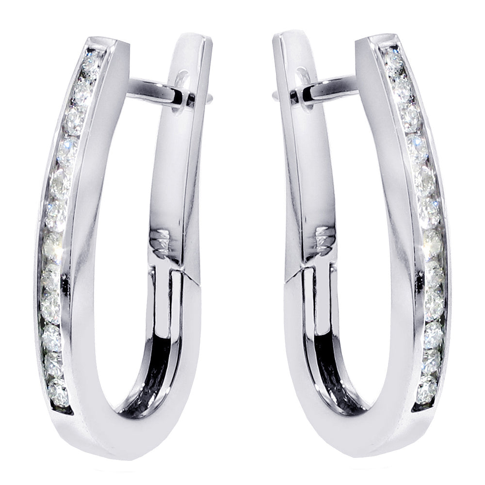 0.80 CT Channel Set Diamond Hoop Earrings in 14k White Gold