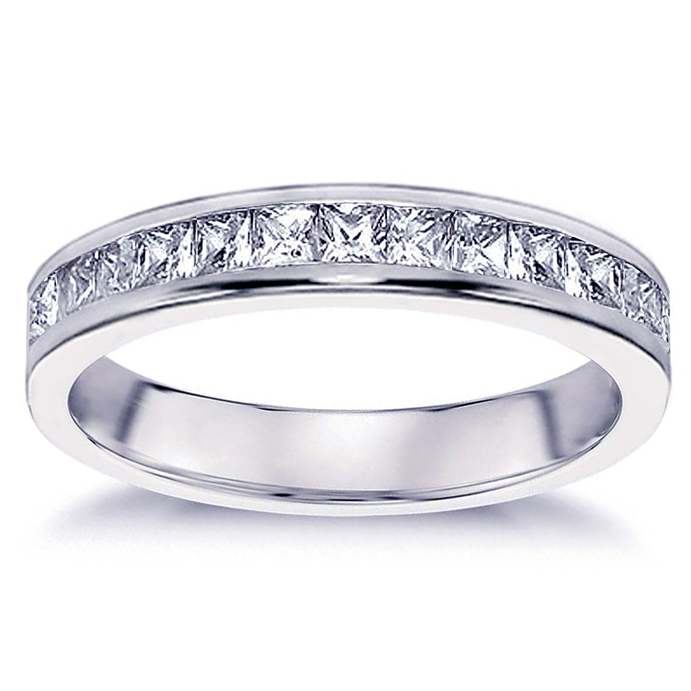 0.70 CT Princess Cut Diamond Wedding Band in White/Yellow/Rose Gold Channel Setting