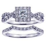 1.15 CT Braided Princess Cut Diamond Engagement Wedding Band Set in 14k White Gold