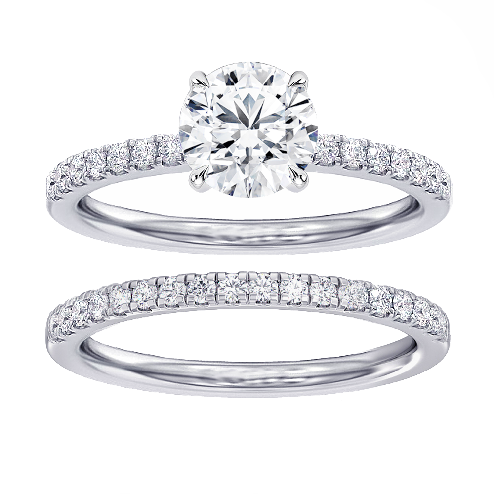 1.60 CT Hidden Halo Round Cut Diamond Engagement Bridal Set in White Gold or Platinum