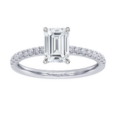 1.35 CT Hidden Halo Emerald Cut Diamond Engagement Ring in White Gold or Platinum