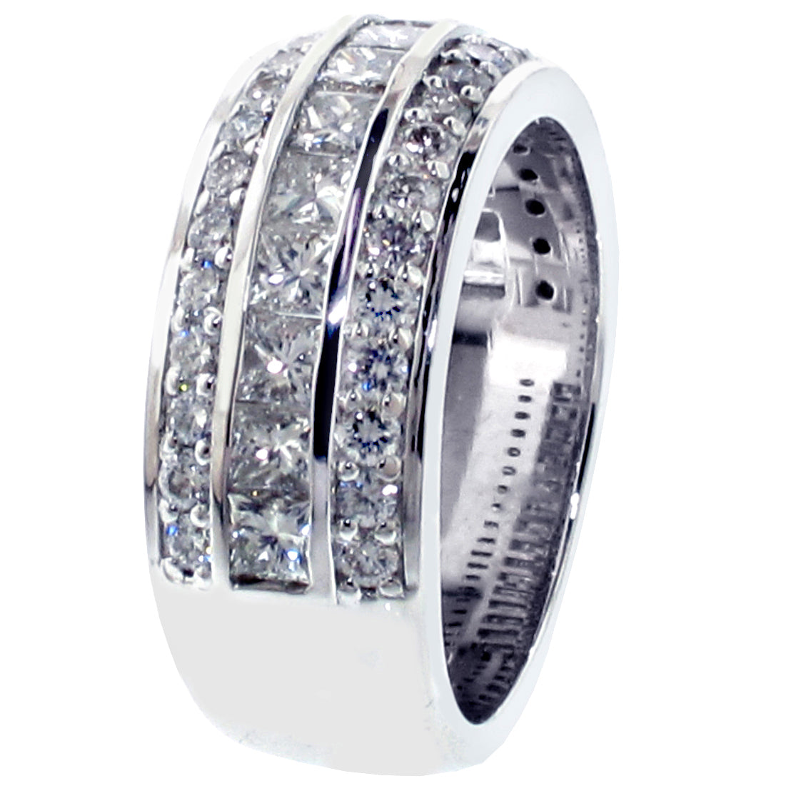 2.00 CT Princess & Round Cut Diamond Wedding Band in 14k White/Yellow Gold Channel & Pave Setting