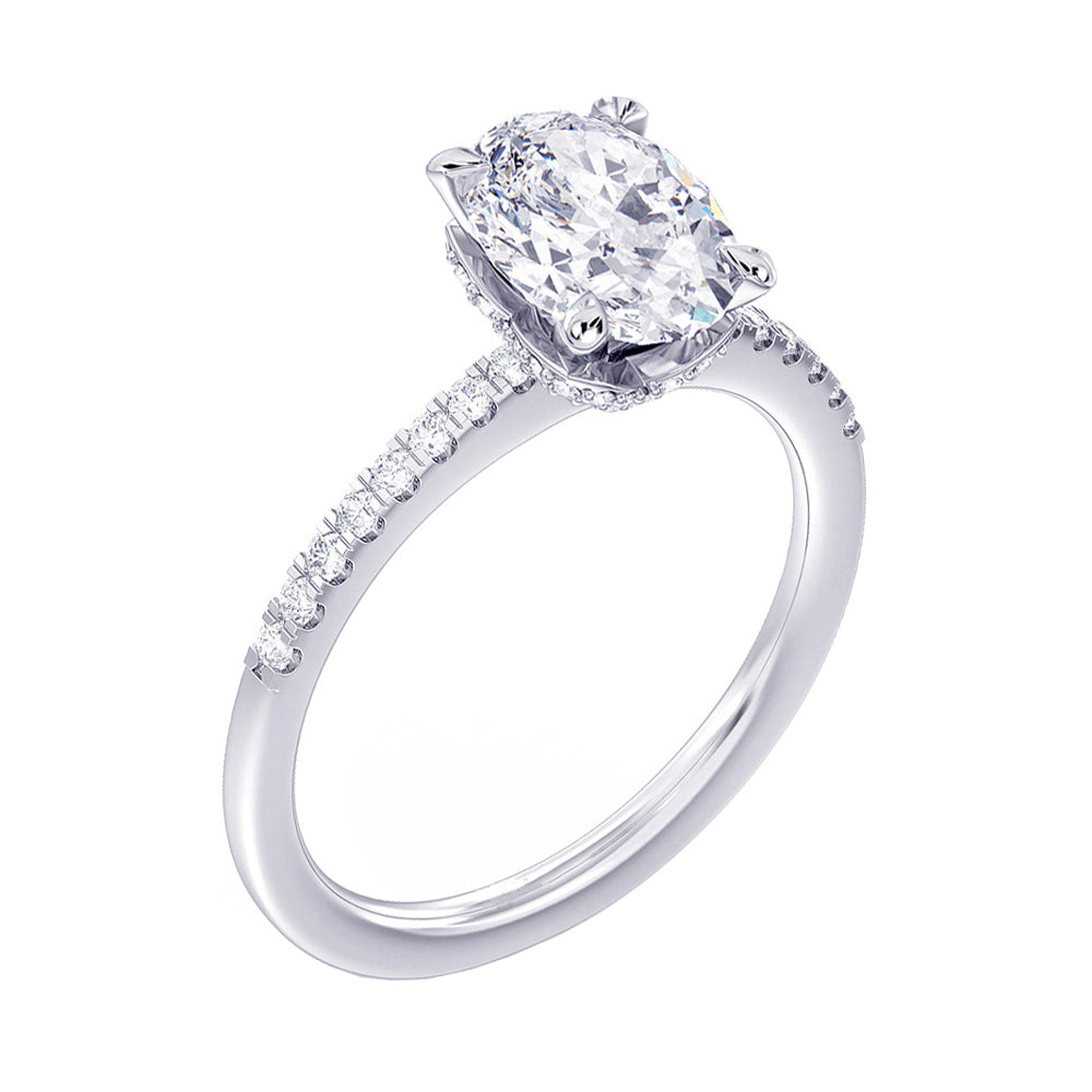 2.35 CT Hidden Halo Oval Diamond Engagement Ring in White Gold or Platinum