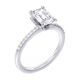 1.85 CT Hidden Halo Emerald Cut Diamond Engagement Ring in White Gold or Platinum