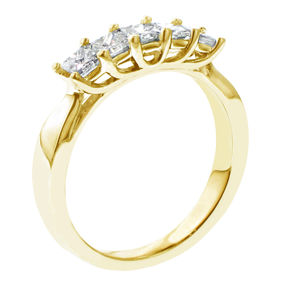 1.00 CT 5-Stone Princess Cut Braided Prongs Anniversary Wedding Ring in 14k White/Yellow Gold