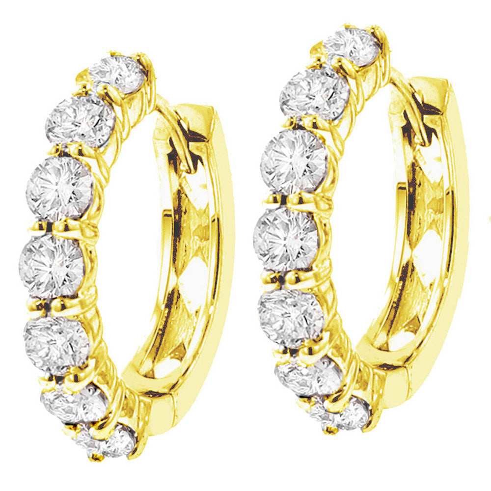 3.00 CT Large Diamond Hoop Earrings in 14k White/Yellow Gold