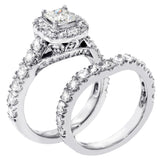 2.90 CT Halo Princess Cut Diamond Encrusted Engagement Bridal Set in 14k White Gold