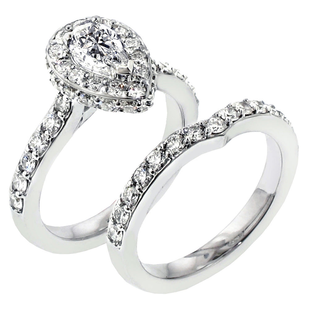 2.20 CT Pear Shape Diamond Engagement Bridal Set in 14k White Gold Pave Setting