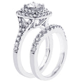 1.50 CT Micro Pave Set Princess-Cut Designer Halo Engagement Bridal Set in 14k White Gold