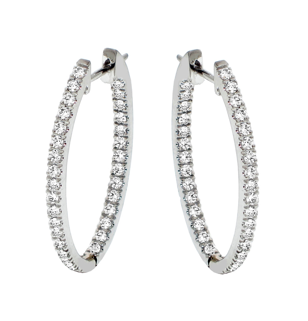 Women's 1.30 CT Inside/Outside Round Diamond Hoop Earrings in 14k White Gold