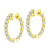 1.50 CT Inside/Outside Round Diamond 14k White/Yellow Gold Hoop Earrings