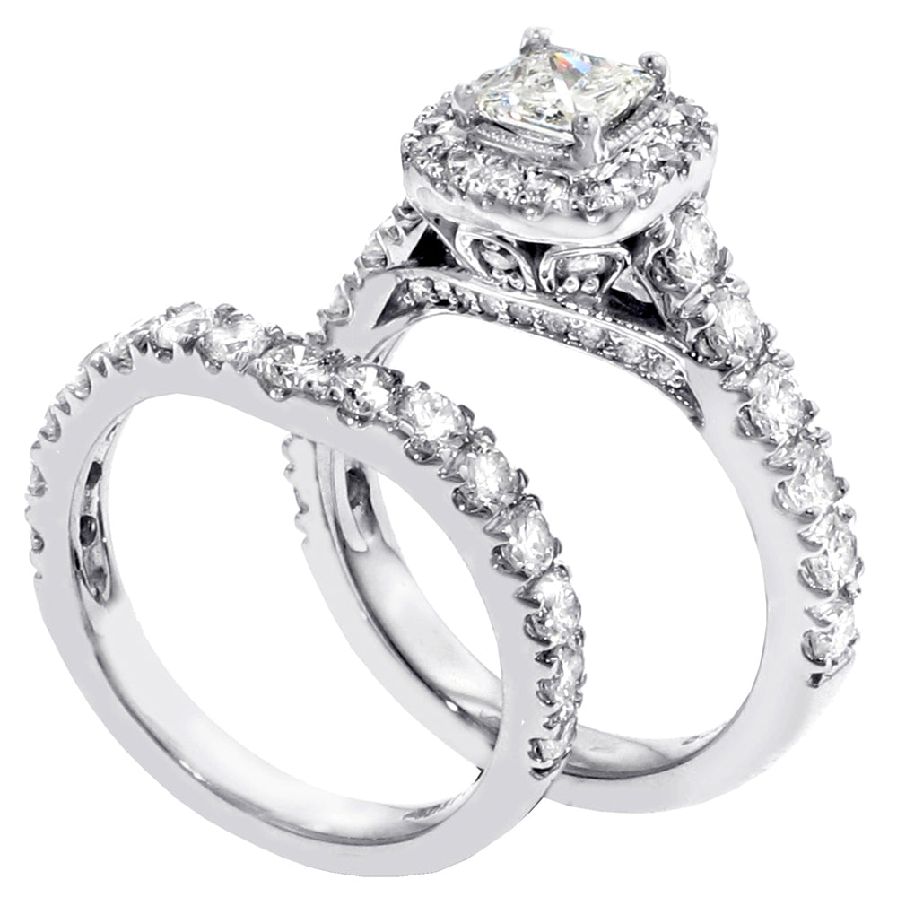 3.28 CT Prong Set Princess Cut Diamond Encrusted Engagement Bridal Set