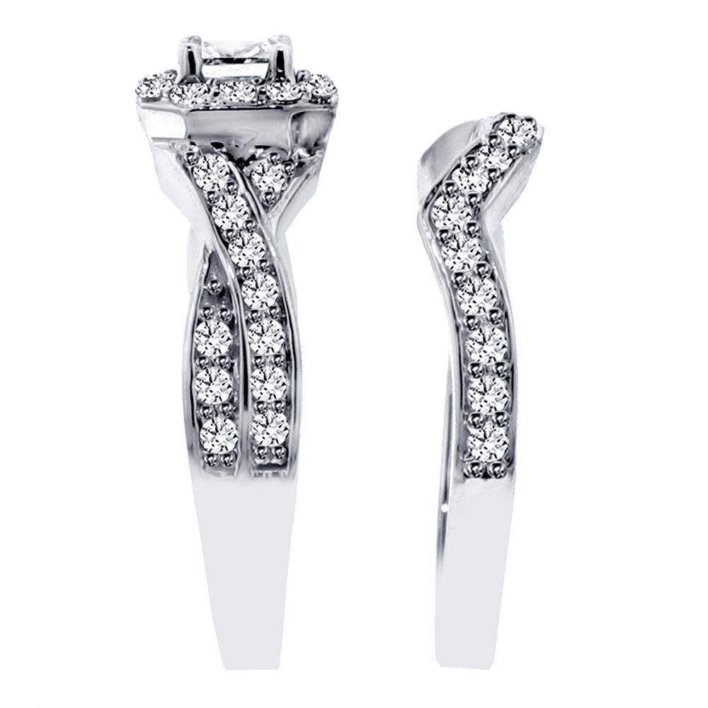 1.30 CT Braided Princess Cut Diamond Engagement Wedding Band Set in 14k White Gold