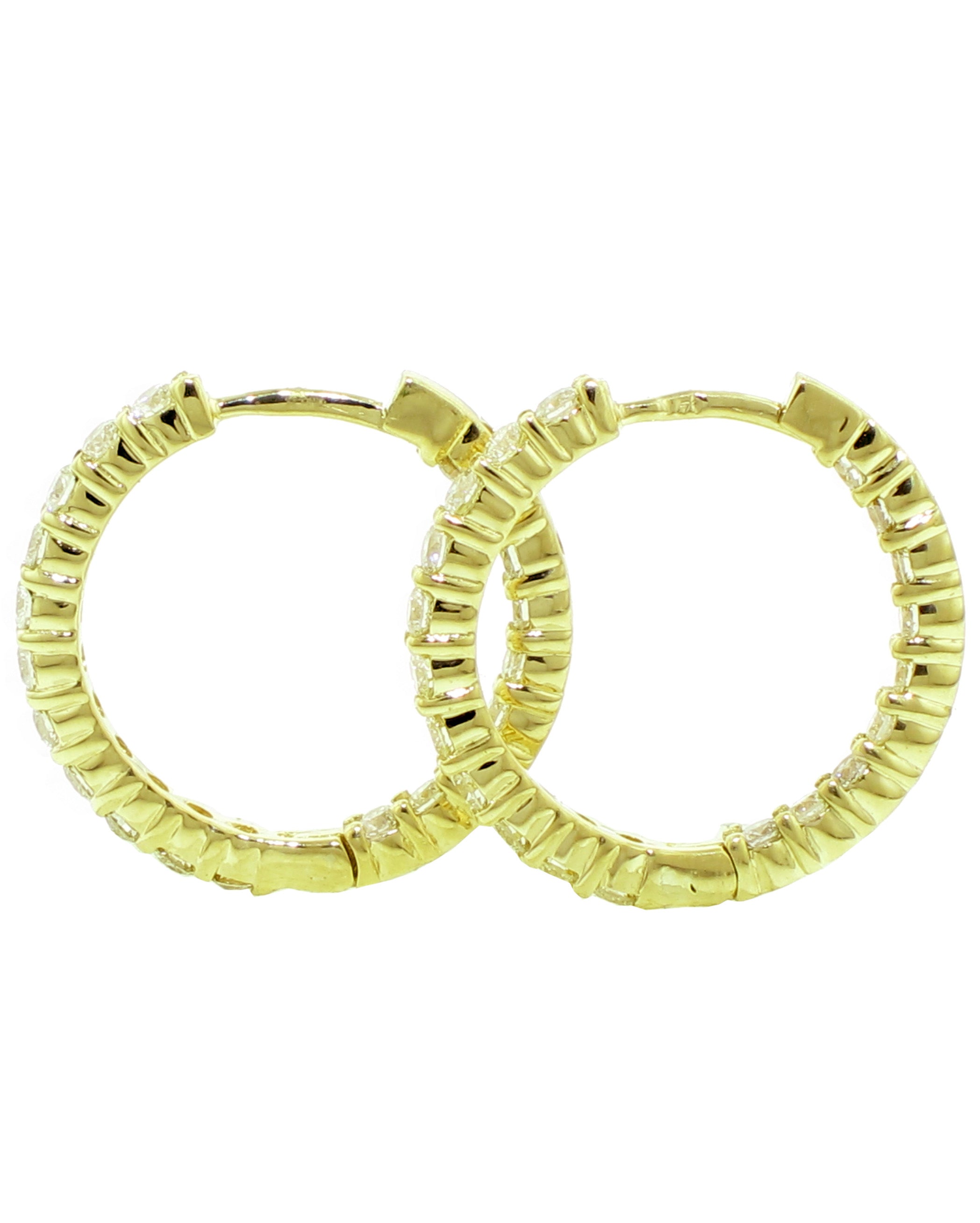 1.65 CT Diamond Inside/Outside 14k White/Yellow Gold Hoop Earrings