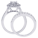 1.50 CT Micro Pave Set Princess-Cut Designer Halo Engagement Bridal Set in 14k White Gold
