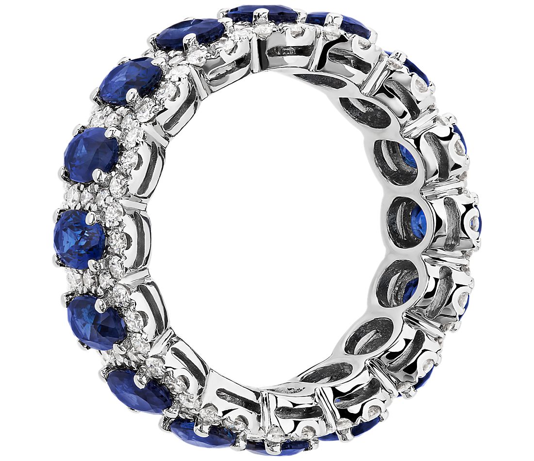 1.00 CT Oval Sapphire and Diamond Halo Eternity Ring in 14k White Gold