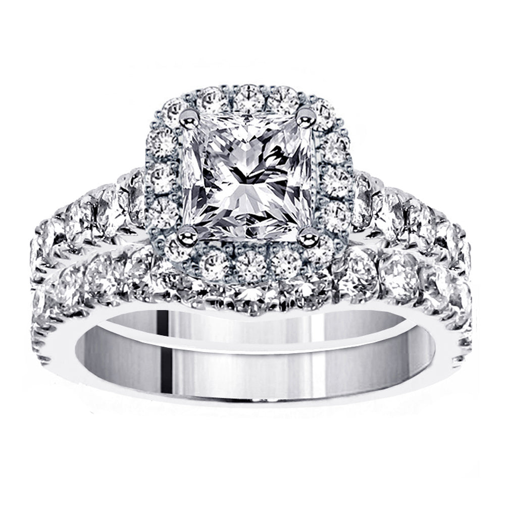 3.28 CT Prong Set Princess Cut Diamond Encrusted Engagement Bridal Set