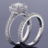 2.42 CT Pave Set Diamond Encrusted Princess Cut Engagement Ring Set in 14k White Gold